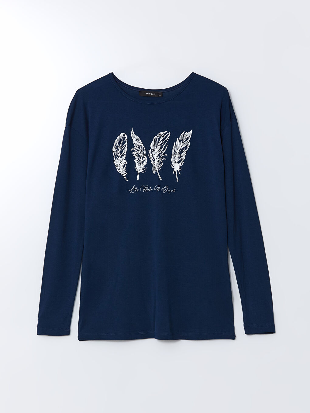 Lacivert Bisiklet Yaka Baskılı Kadın Tişört-4