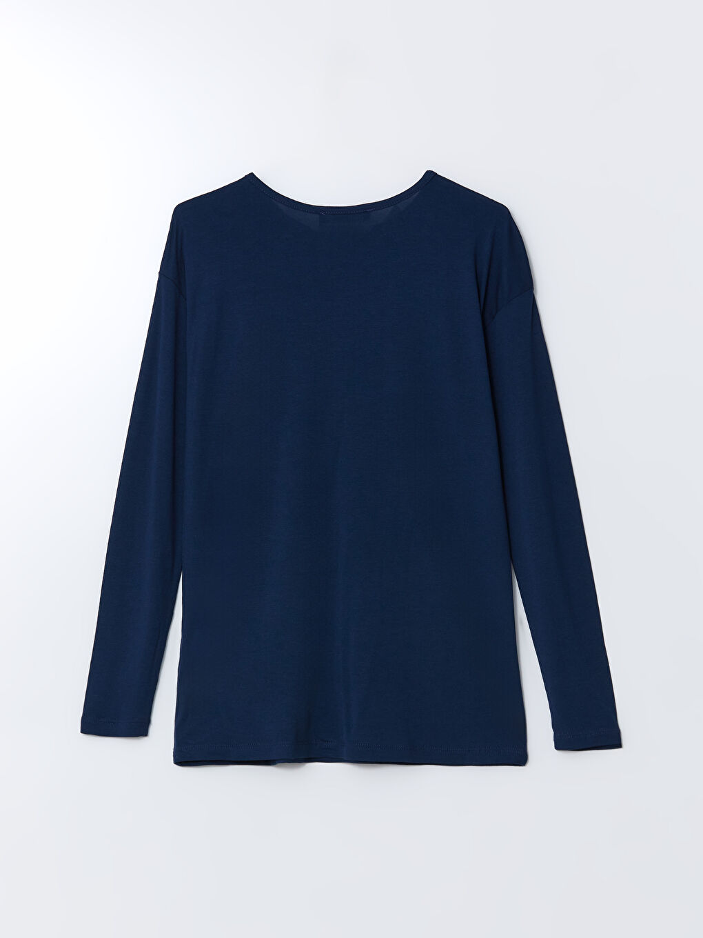 Lacivert Bisiklet Yaka Baskılı Kadın Tişört-5