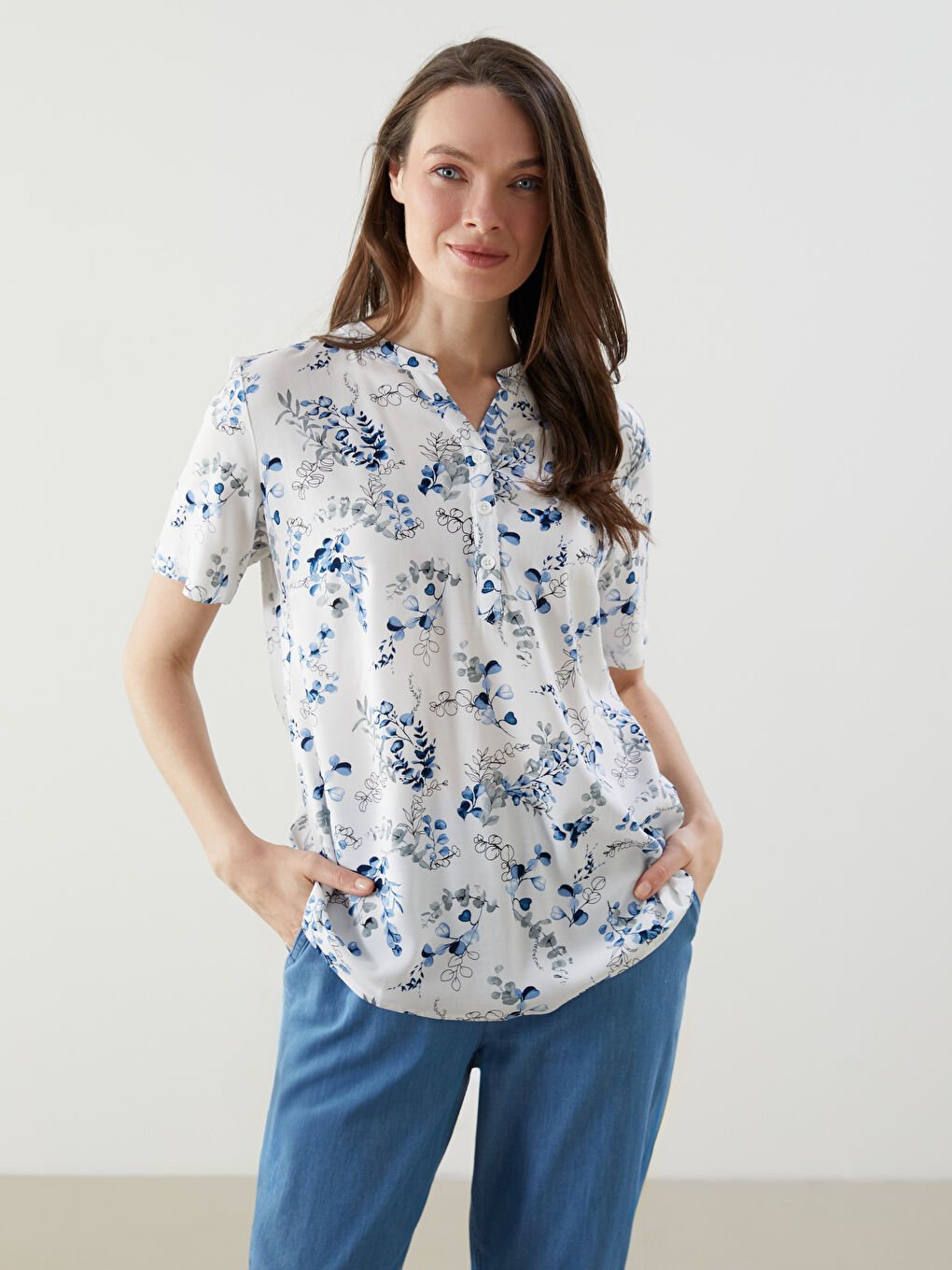 LCW Grace Kerbausschnitt Blumige Bluse -S5EE86Z8-LQQ