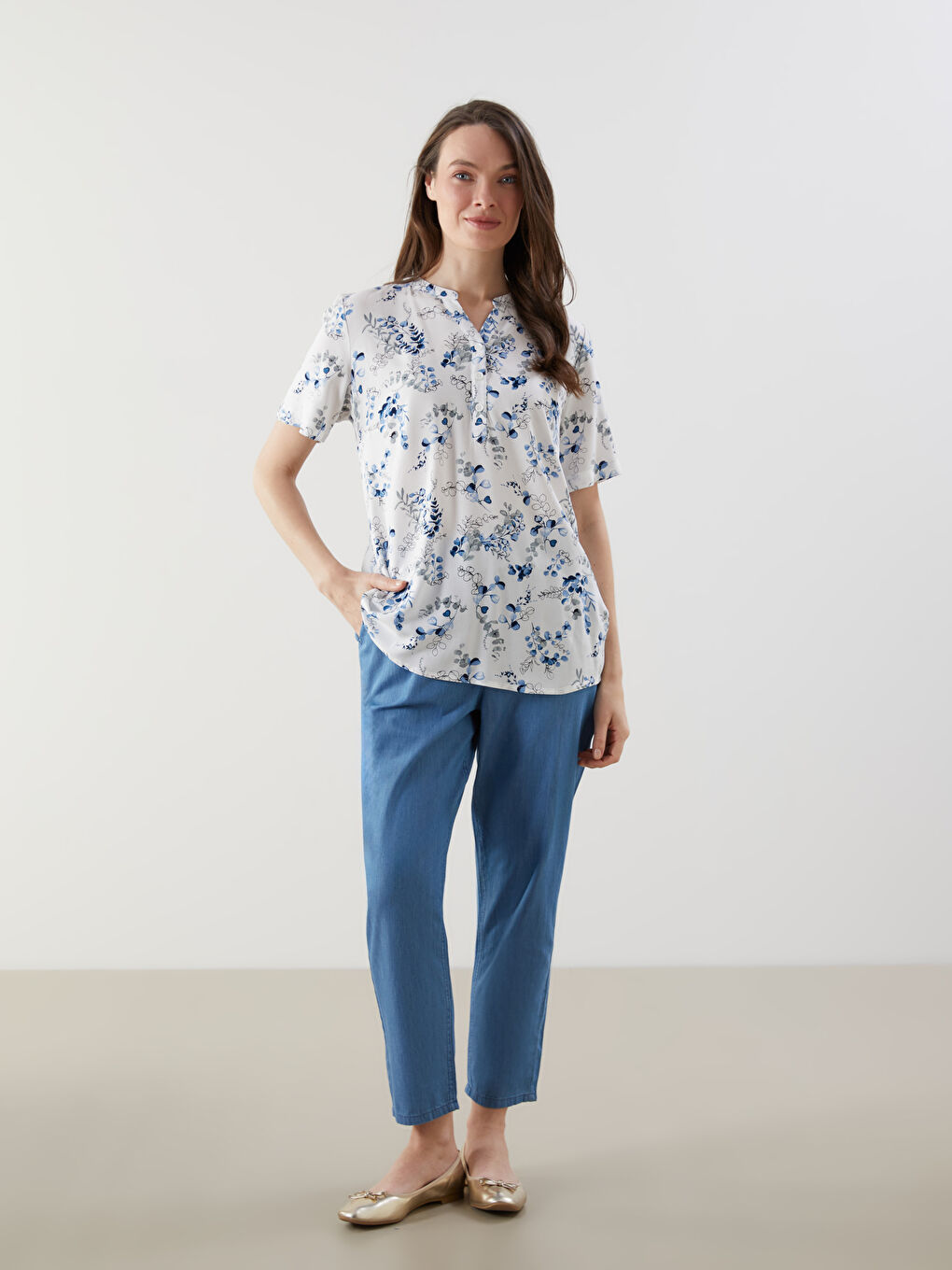 LCW Grace Kerbausschnitt Blumige Bluse -S5EE86Z8-LQQ