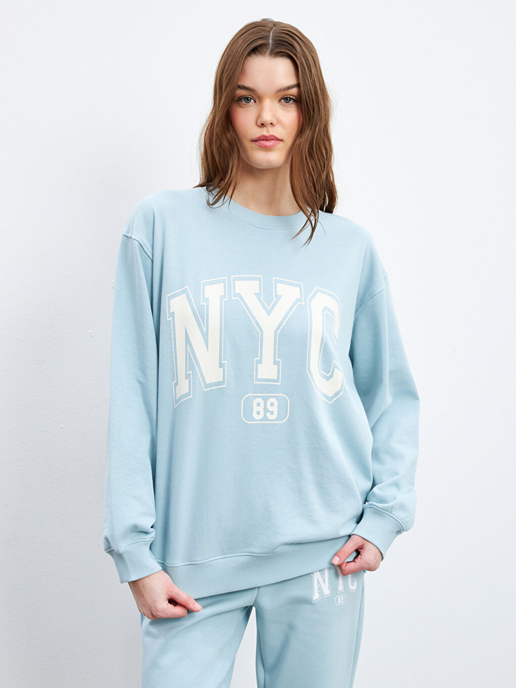 Crew Neck Printed Oversize Women's Sweatshirt-2