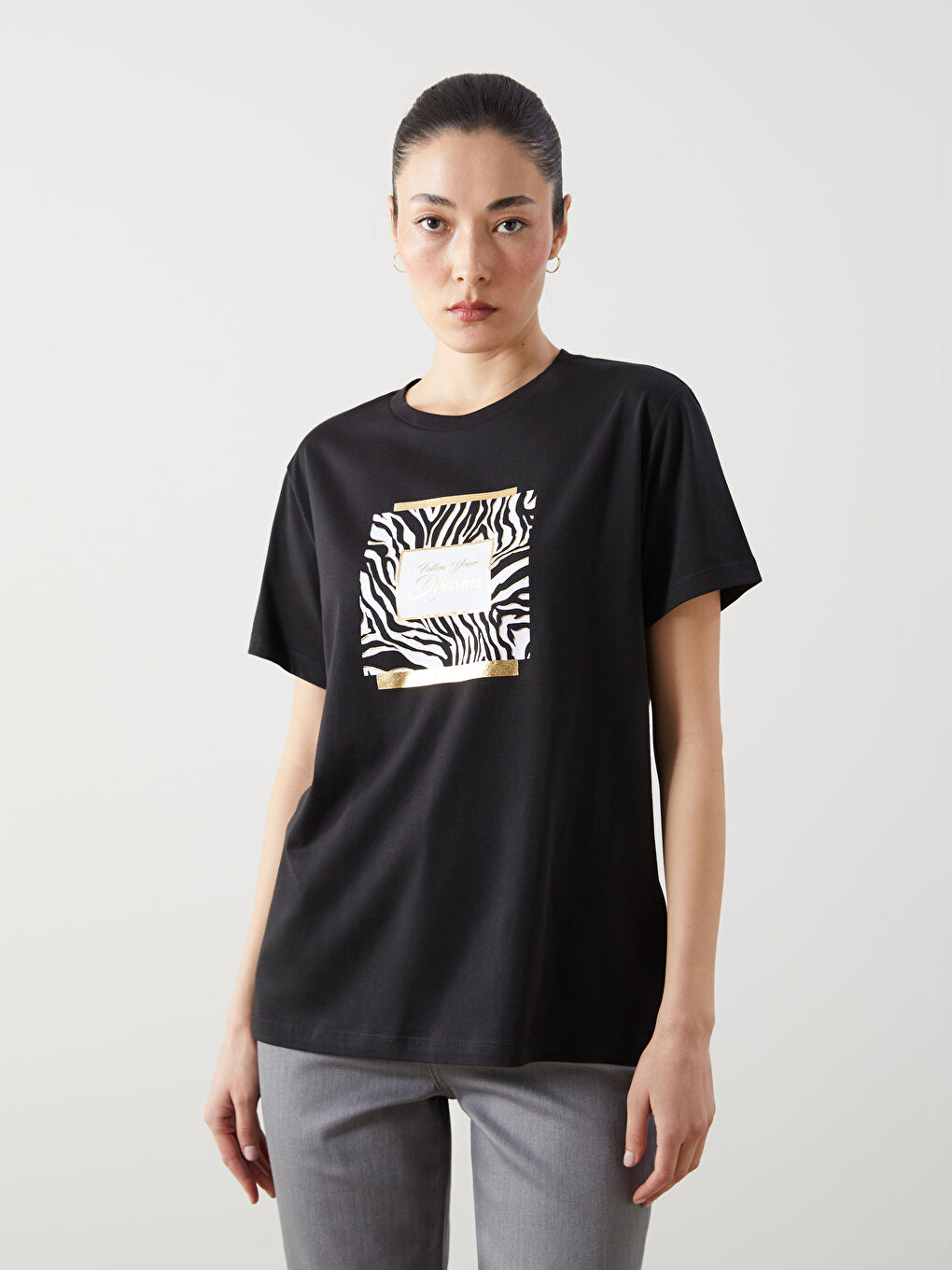 Crew Neck Printed Women's T-Shirt -S5EF12Z8-CVL