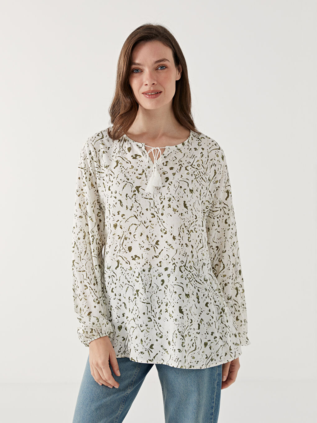 Tie Collar Patterned Women's Blouse -S5EF17Z8-LRL