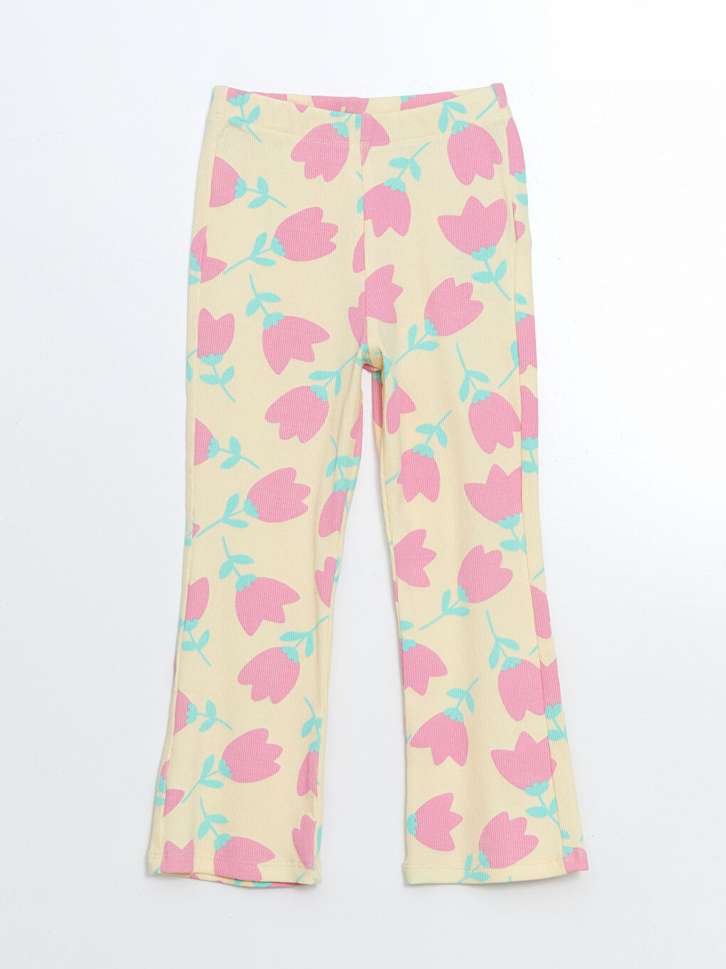 Sarı Beli Lastikli Çiçekli İspanyol Paça Kız Çocuk Tayt