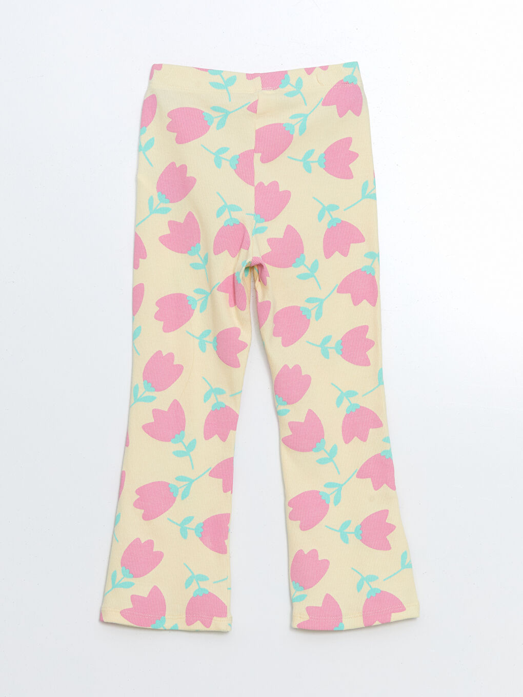 Sarı Beli Lastikli Çiçekli İspanyol Paça Kız Çocuk Tayt-1