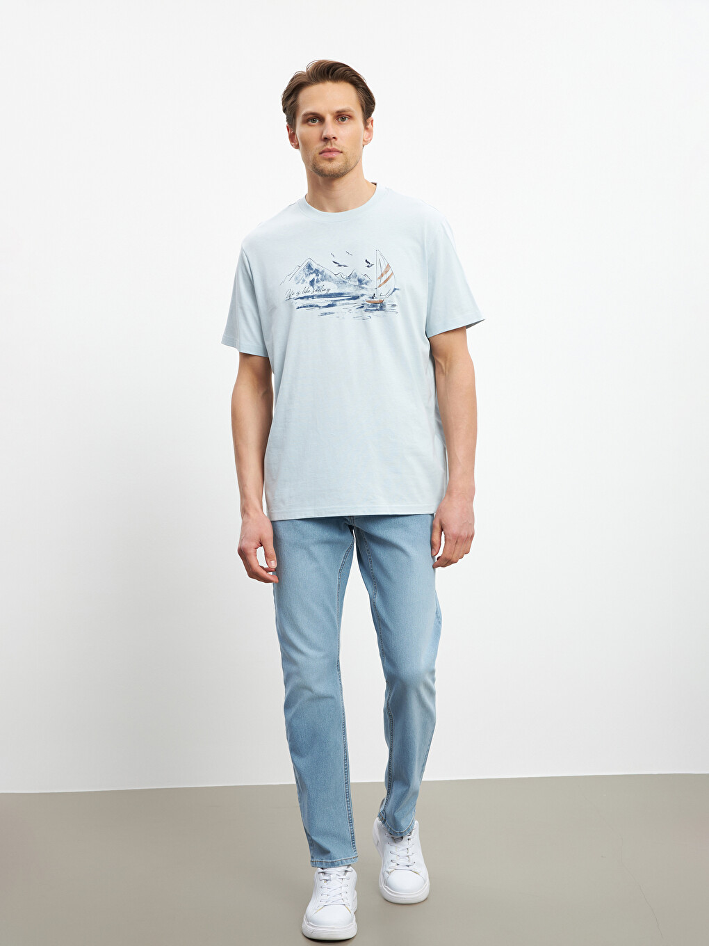 T-shirt I Stampuar Me Jakë Të Rrumbullakët Për Burra-1