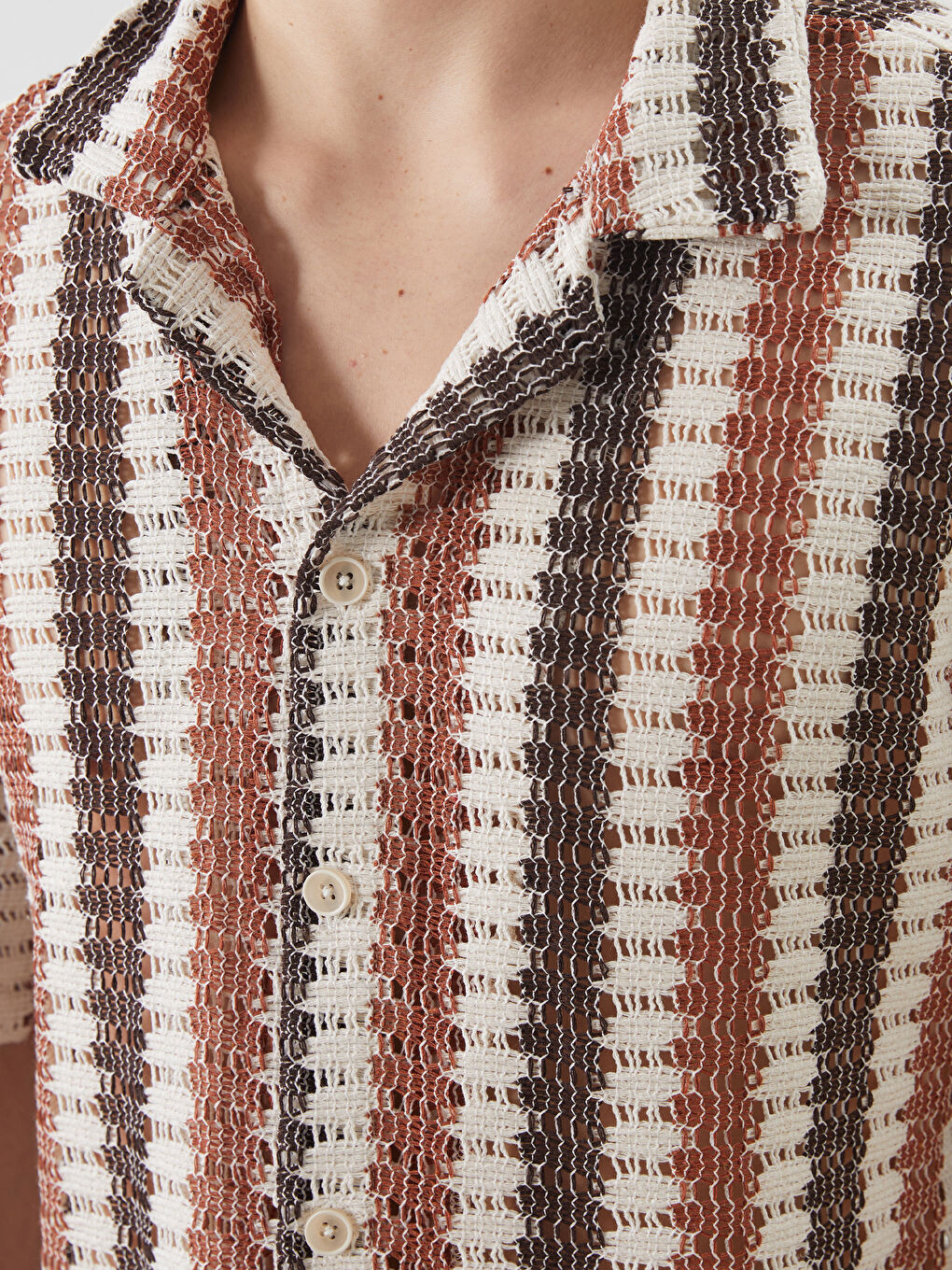 Karışık Rahat Kalıp Kısa Kollu Çizgili Erkek Gömlek-3