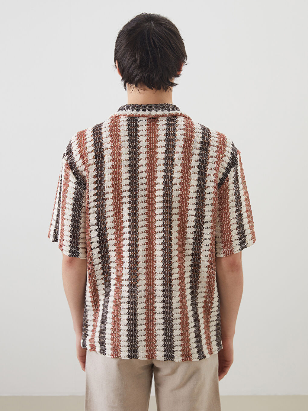 Karışık Rahat Kalıp Kısa Kollu Çizgili Erkek Gömlek-4