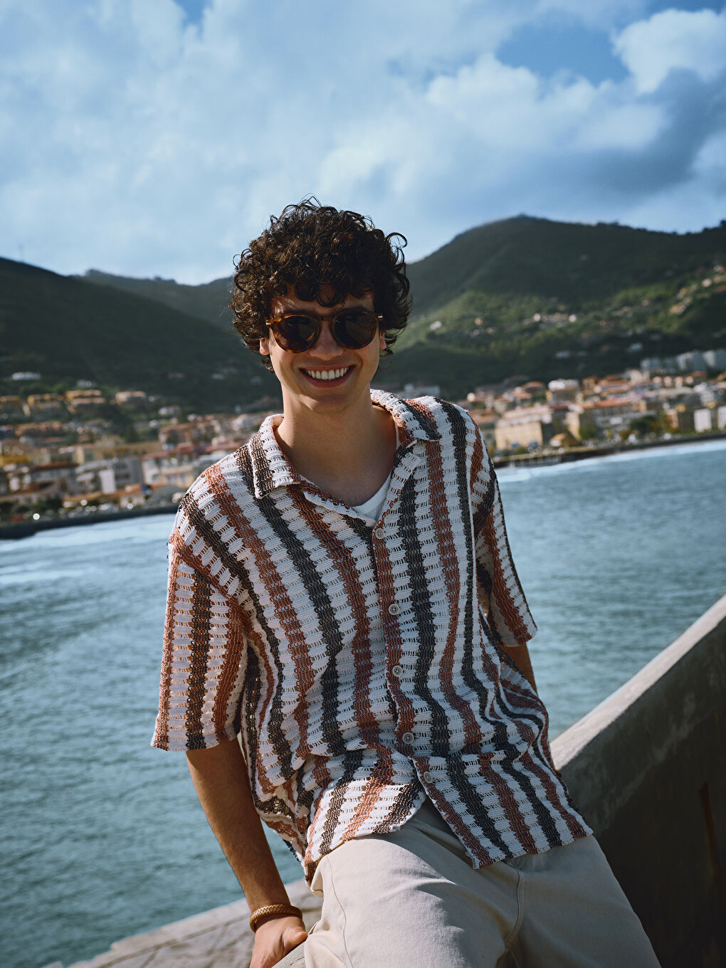 Karışık Rahat Kalıp Kısa Kollu Çizgili Erkek Gömlek