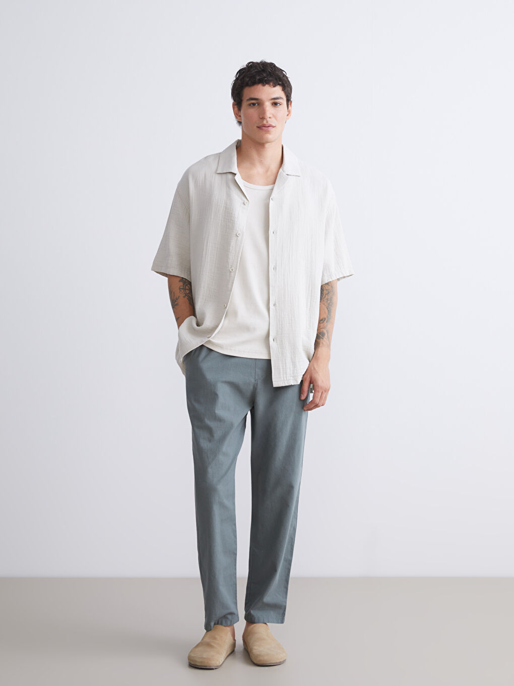 XSIDE Men's Short Sleeve Muslin Resort Collar Shirt -S5EF75Z8-G6E