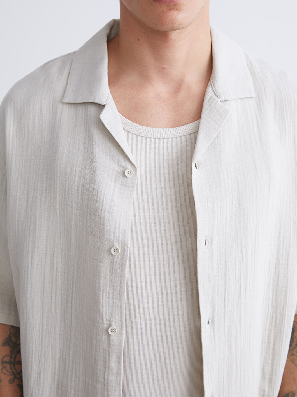 XSIDE Men's Short Sleeve Muslin Resort Collar Shirt -S5EF75Z8-G6E