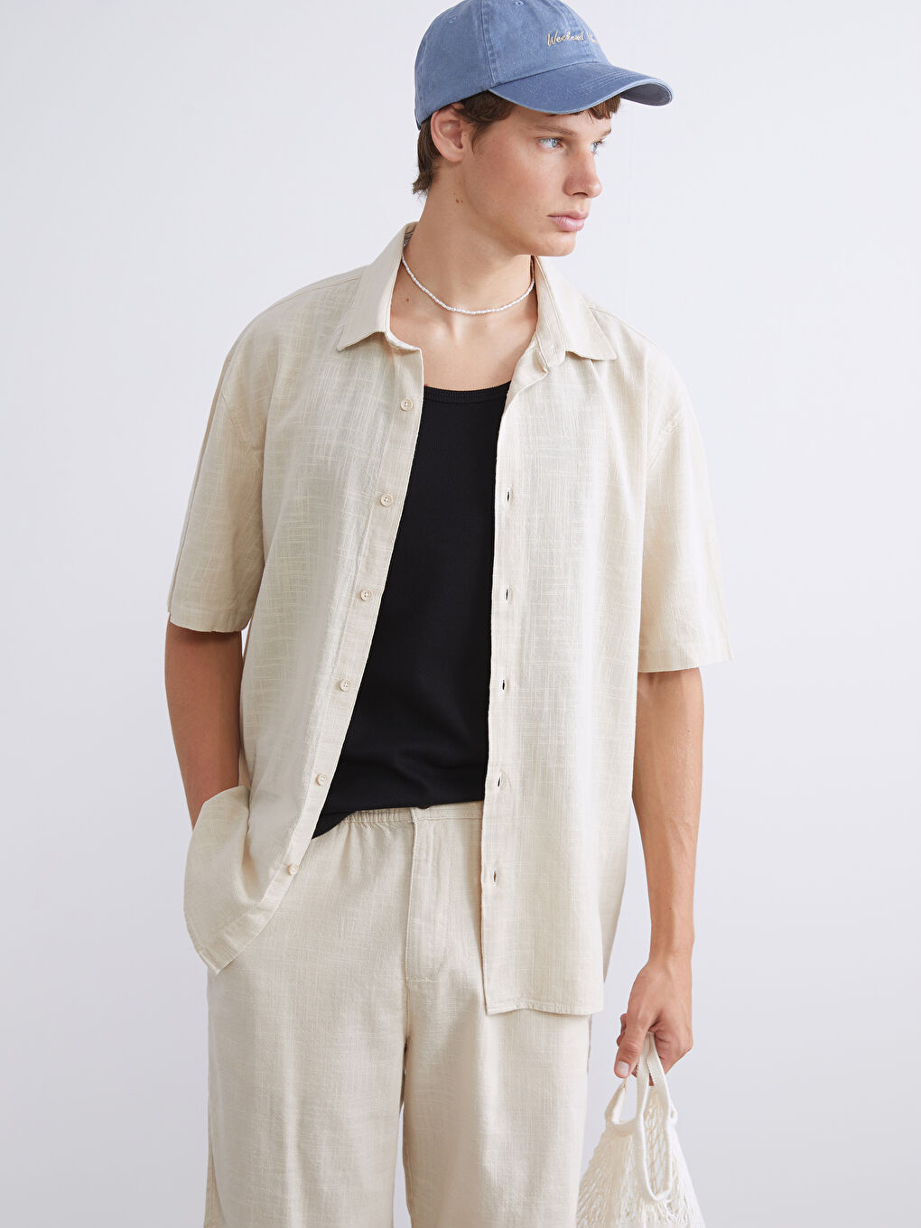 XSIDE Relaxed Fit Short Sleeve Linen-Look Men's Shirt