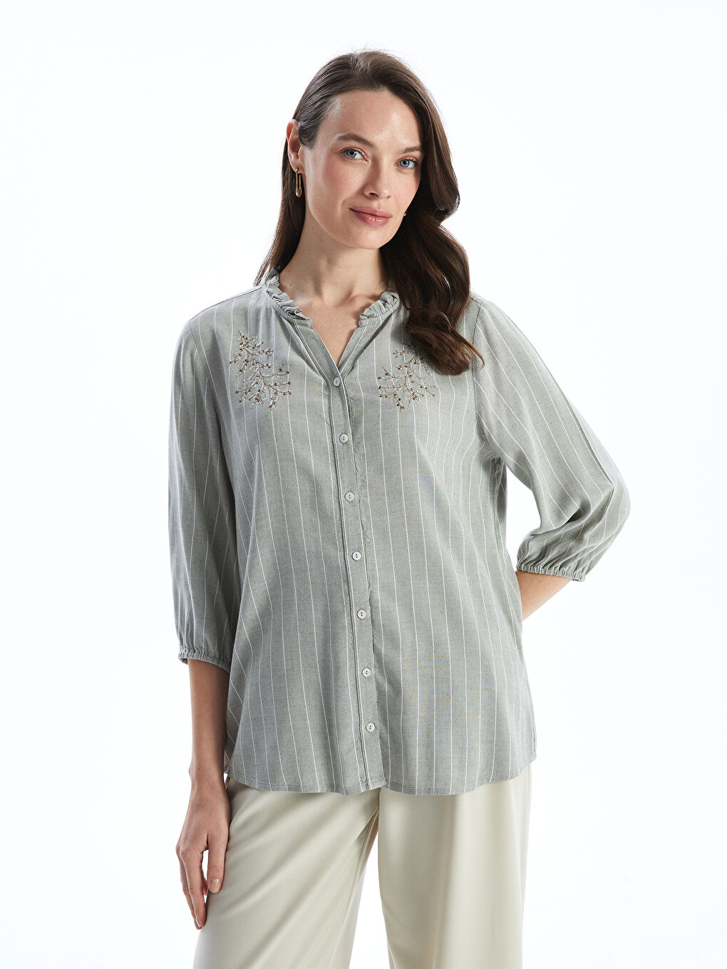 Notch Neck Floral Linen Blend Women's Blouse -S5EF95Z8-LGD
