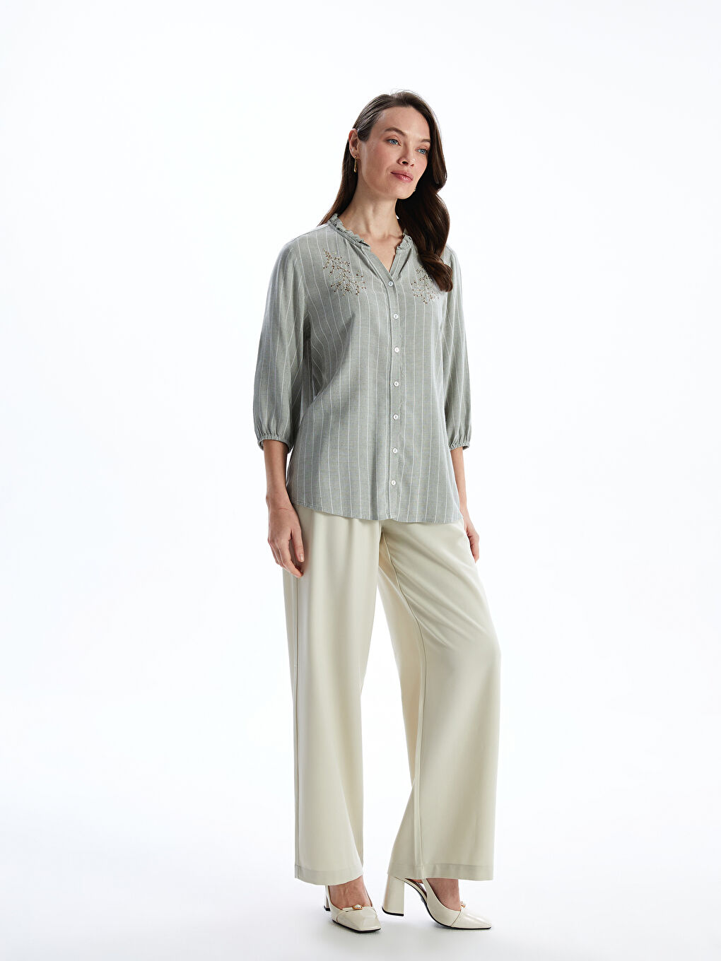 Notch Neck Floral Linen Blend Women's Blouse -S5EF95Z8-LGD