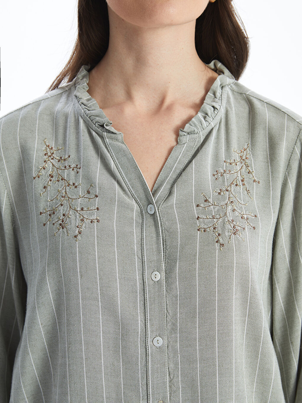 Notch Neck Floral Linen Blend Women's Blouse -S5EF95Z8-LGD