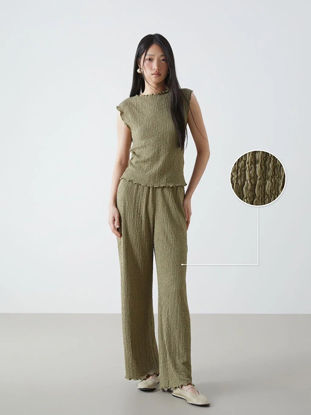 LCW Vision Elasticated Waist Textured Women's Trousers -S5EG18Z8-GVK