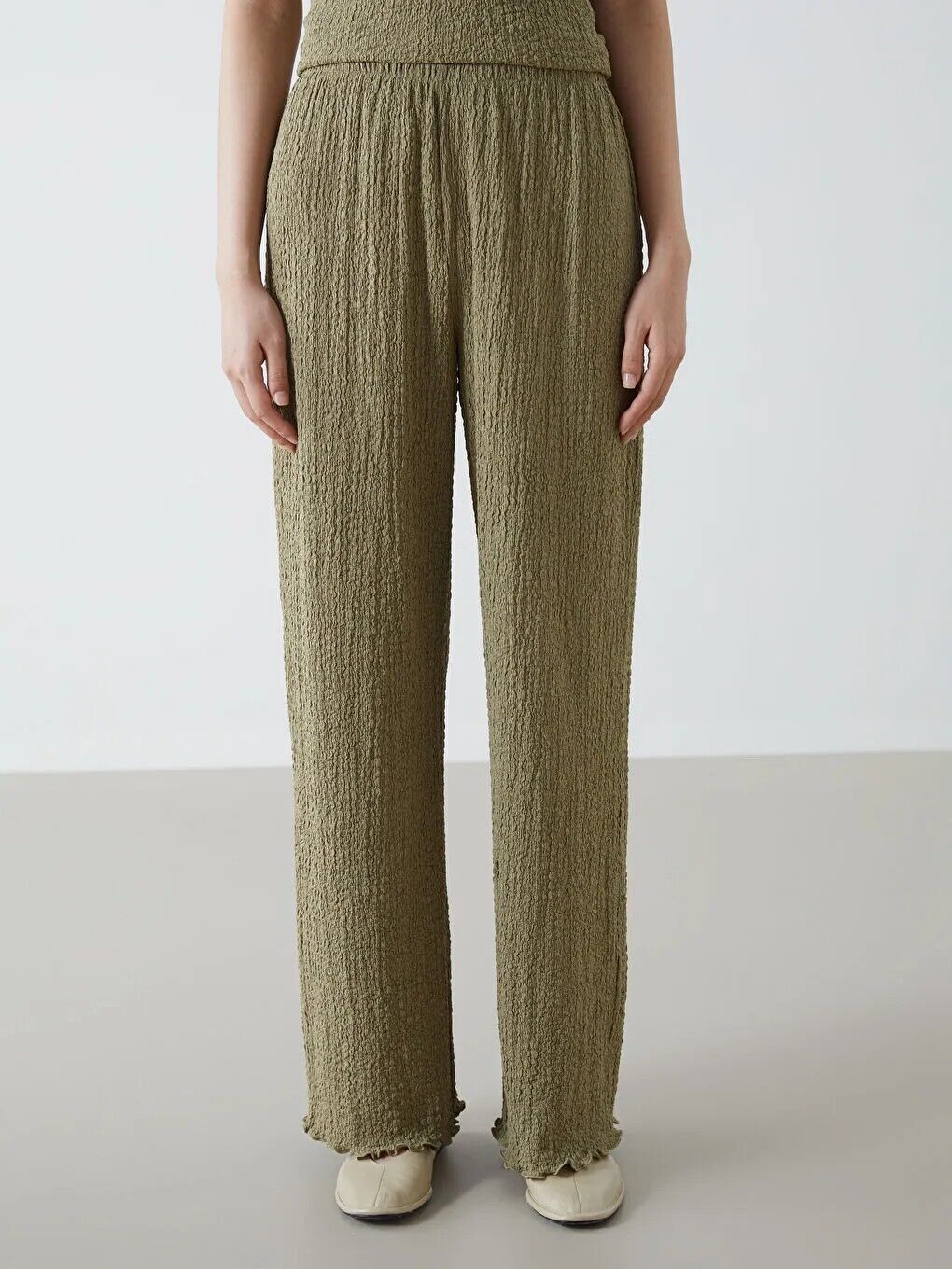 LCW Vision Elasticated Waist Textured Women's Trousers -S5EG18Z8-GVK