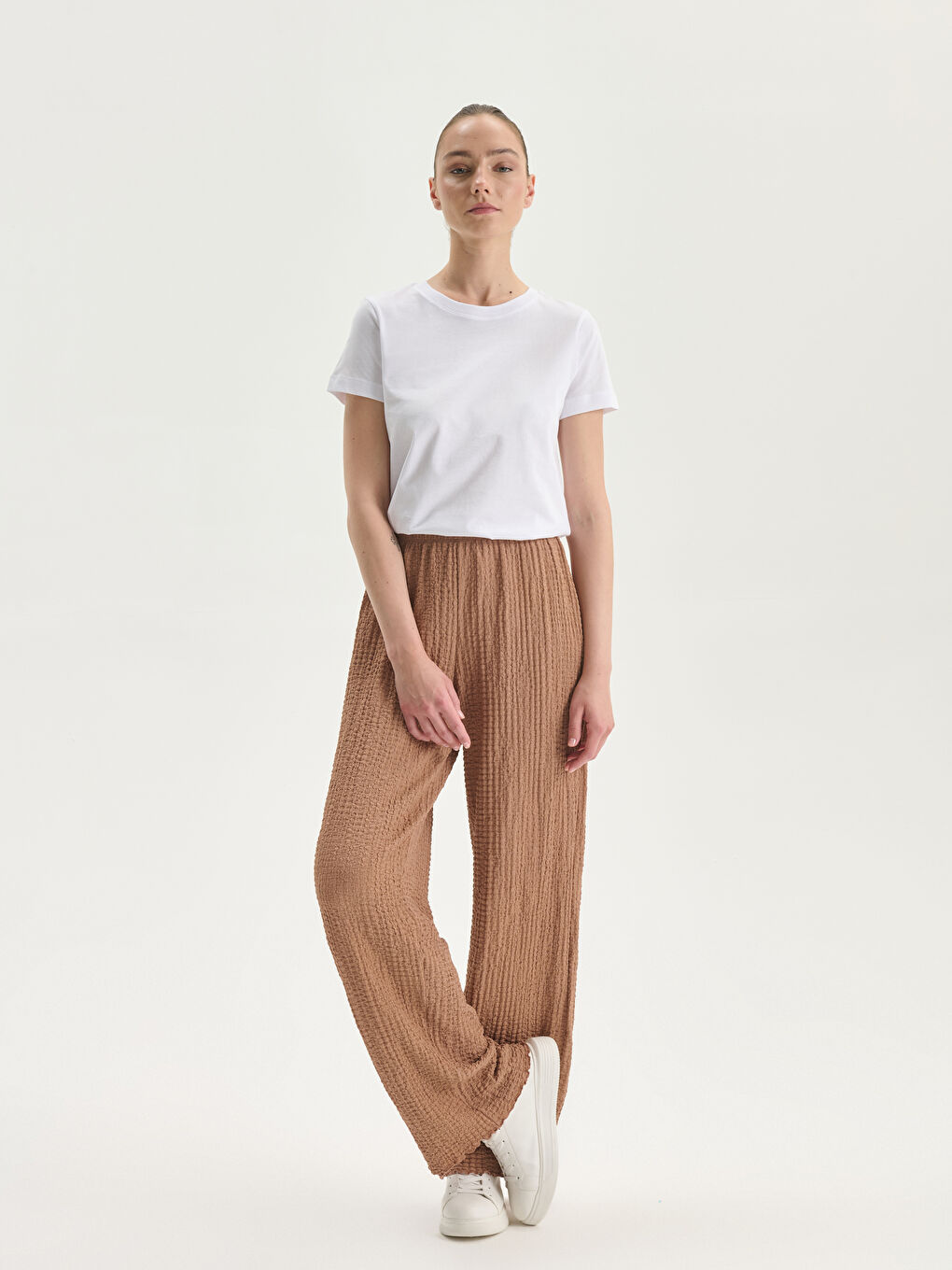 Elasticated Waist Textured Women's Trousers -S5EG18Z8-HJZ