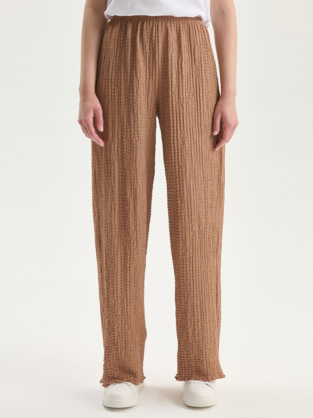 Elasticated Waist Textured Women's Trousers -S5EG18Z8-HJZ