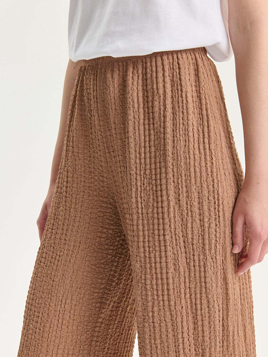 Elasticated Waist Textured Women's Trousers -S5EG18Z8-HJZ