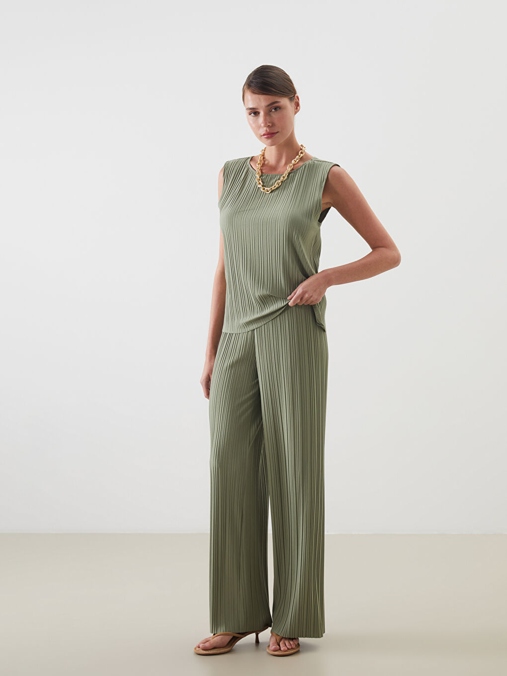 Elasticated Waist Textured Women's Trousers -S5EG22Z8-GUY