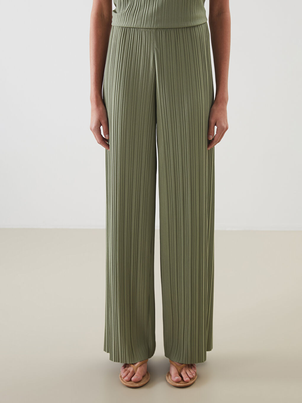 Elasticated Waist Textured Women's Trousers -S5EG22Z8-GUY