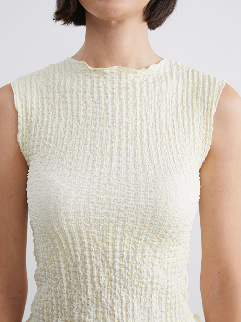 Sarı Bisiklet Yaka Dokulu Bluz-6