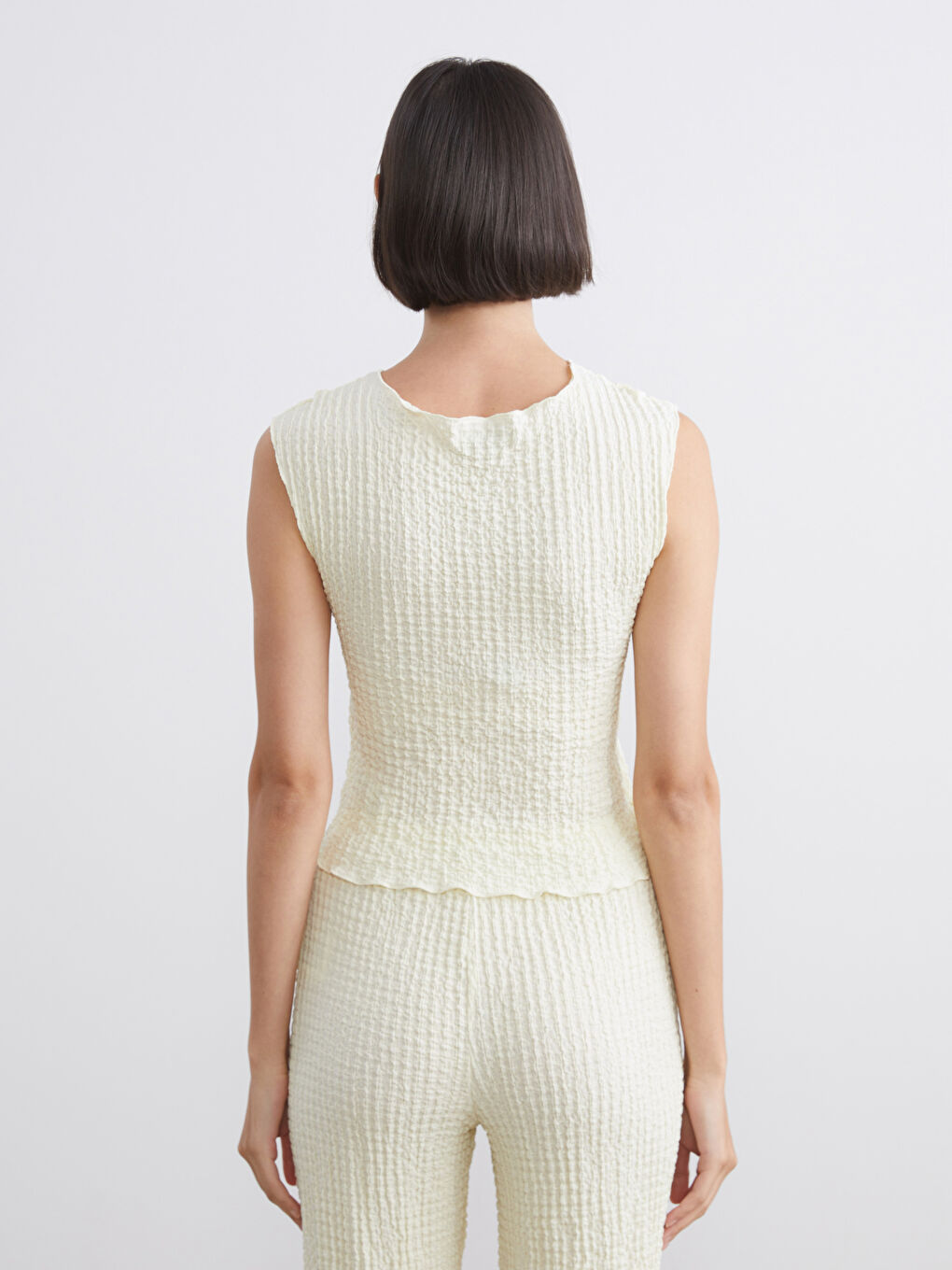 Sarı Bisiklet Yaka Dokulu Bluz-9