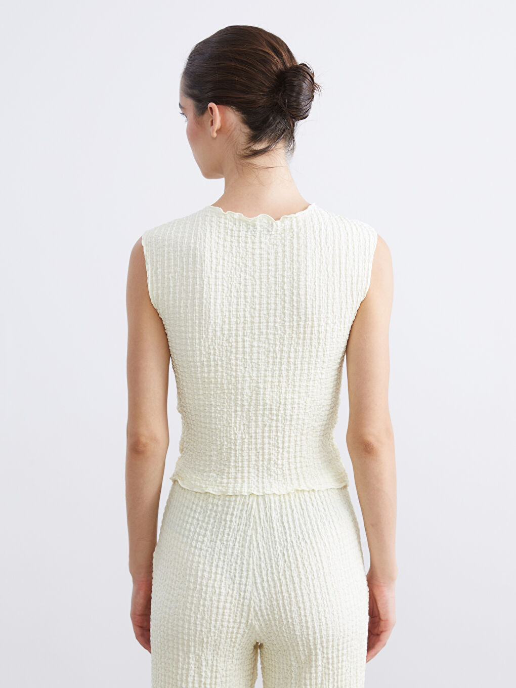 Sarı Bisiklet Yaka Dokulu Bluz-10