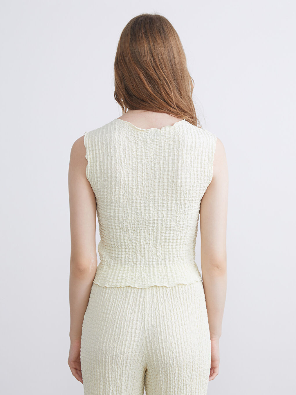 Sarı Bisiklet Yaka Dokulu Bluz-11