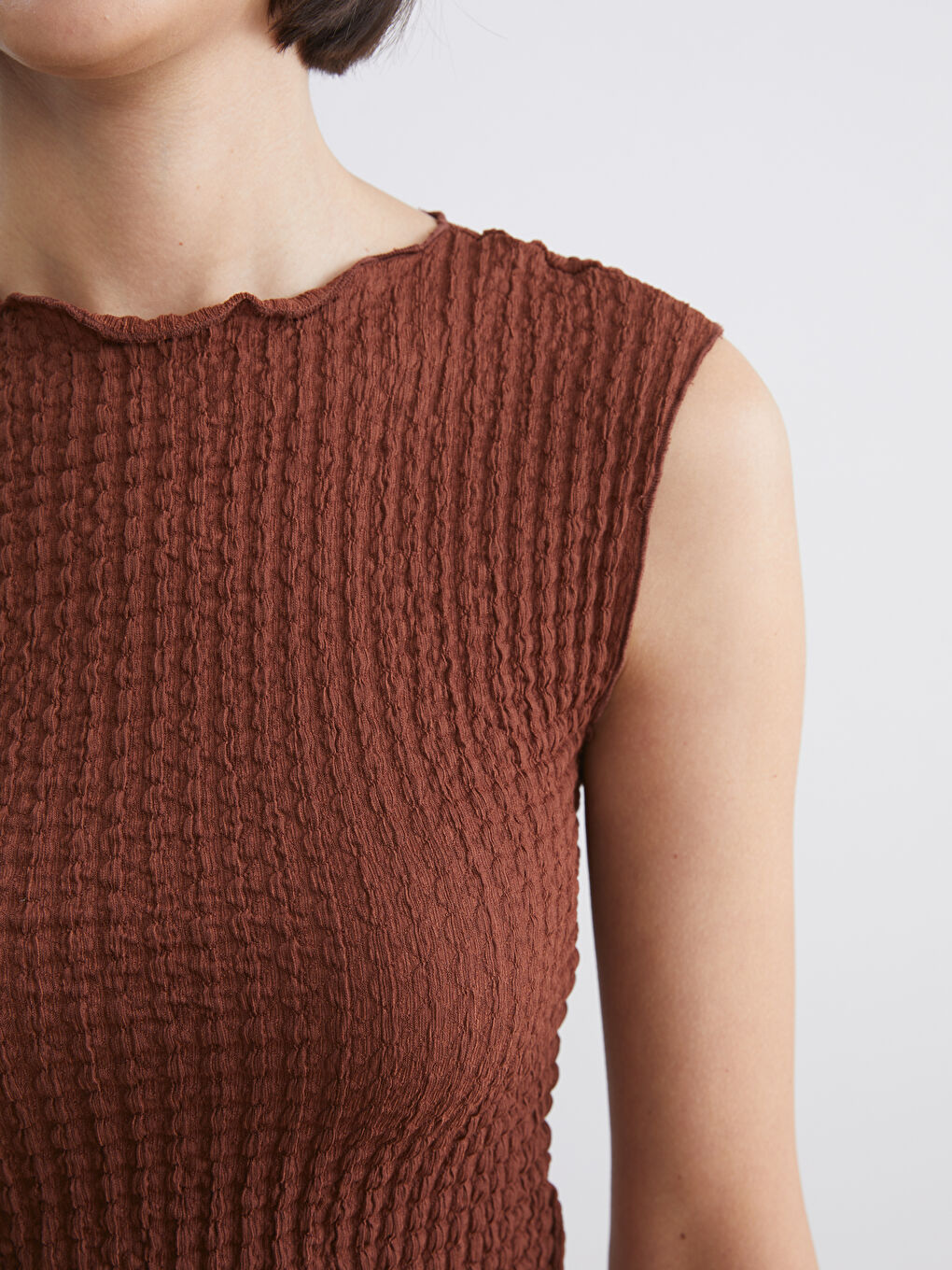 Kahverengi Bisiklet Yaka Dokulu Bluz-6