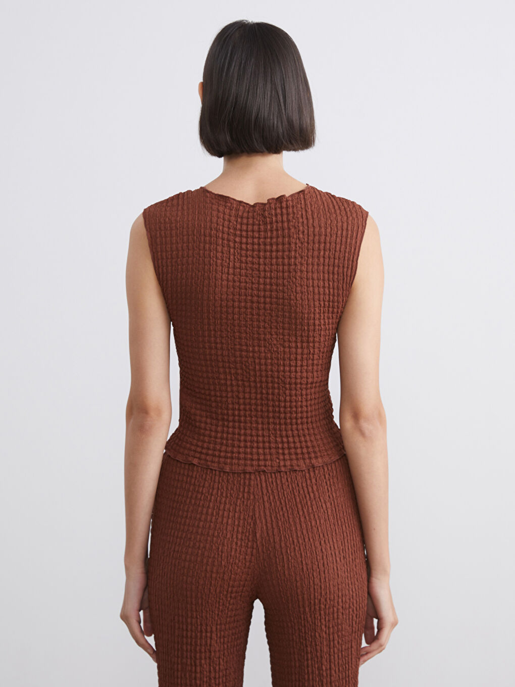 Kahverengi Bisiklet Yaka Dokulu Bluz-9