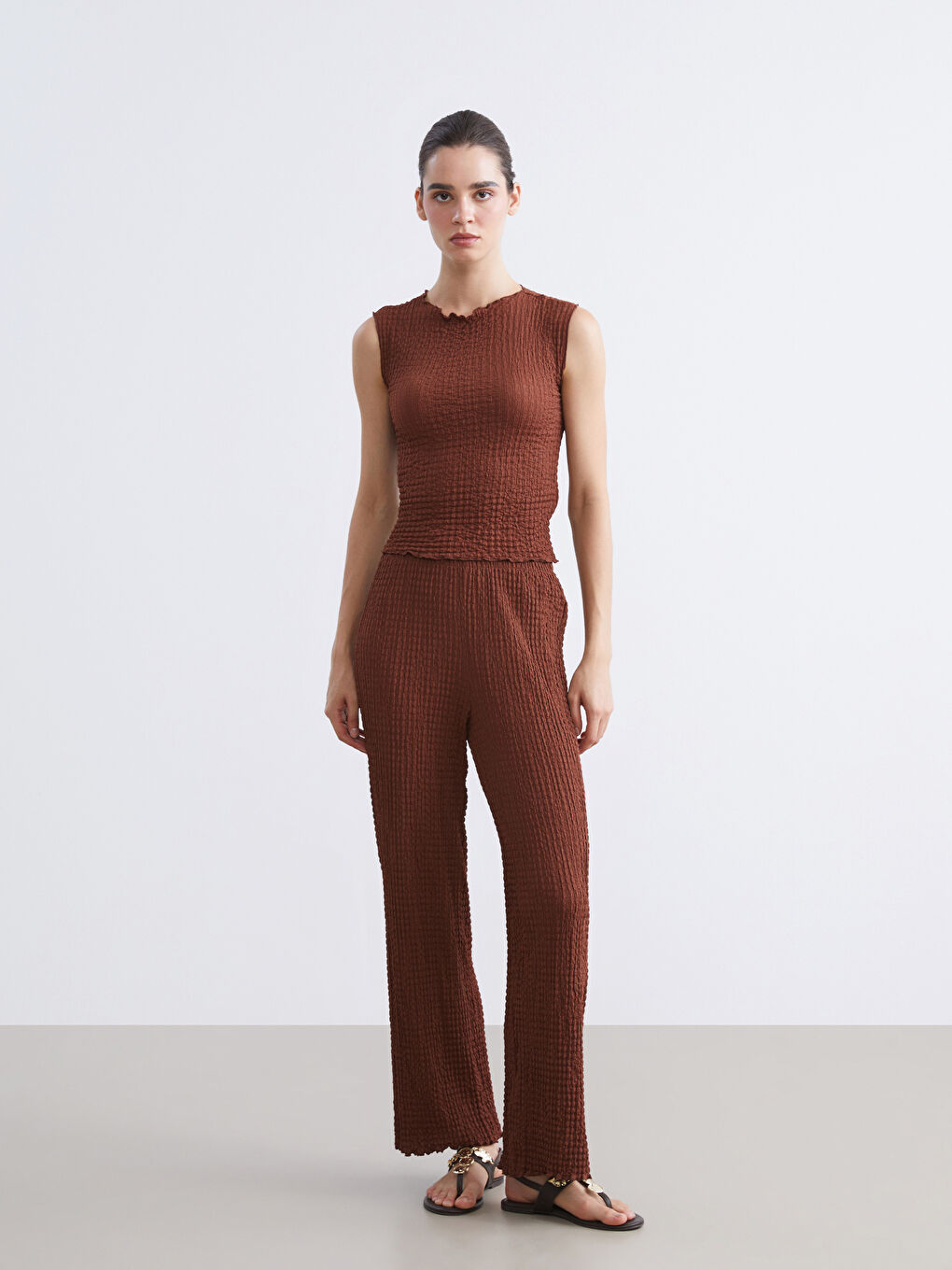 Kahverengi Bisiklet Yaka Dokulu Bluz-4