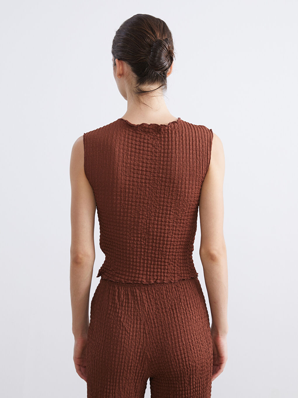 Kahverengi Bisiklet Yaka Dokulu Bluz-10