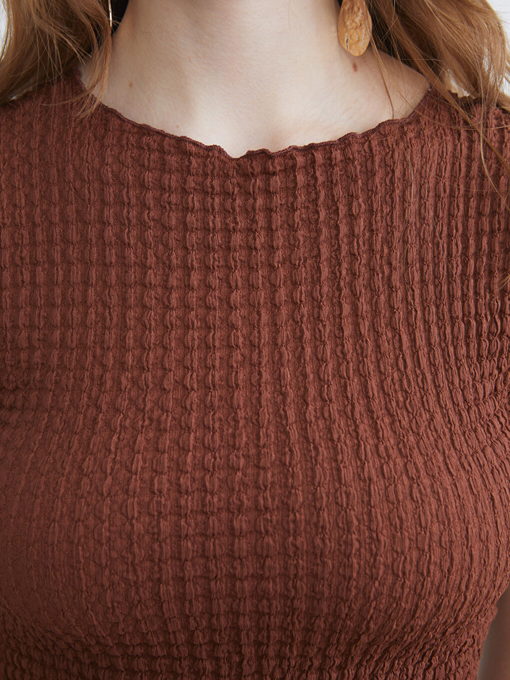 Kahverengi Bisiklet Yaka Dokulu Bluz-8