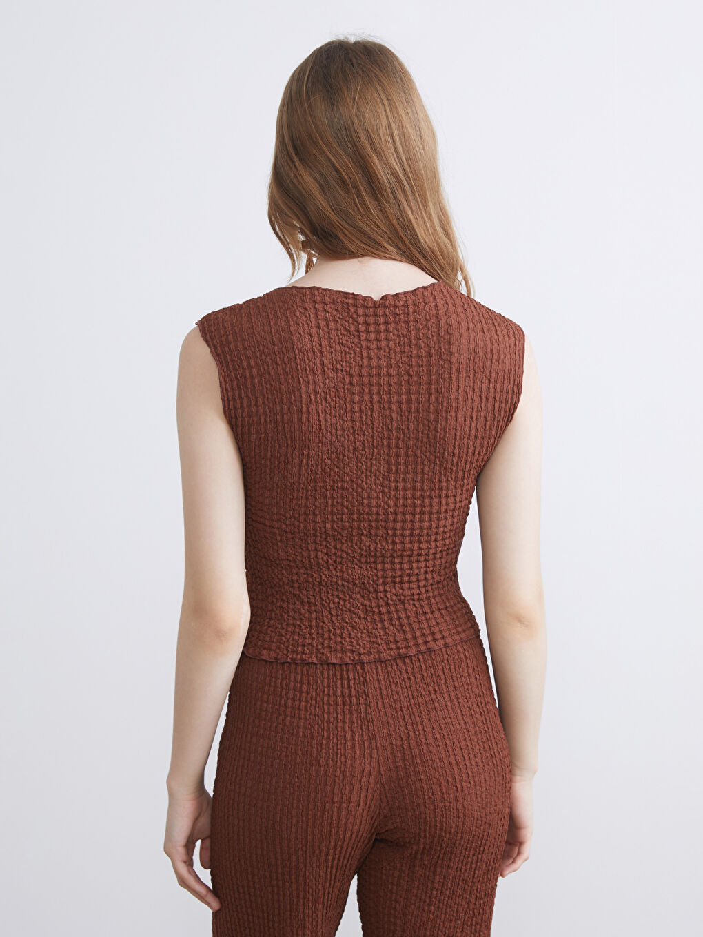 Kahverengi Bisiklet Yaka Dokulu Bluz-11