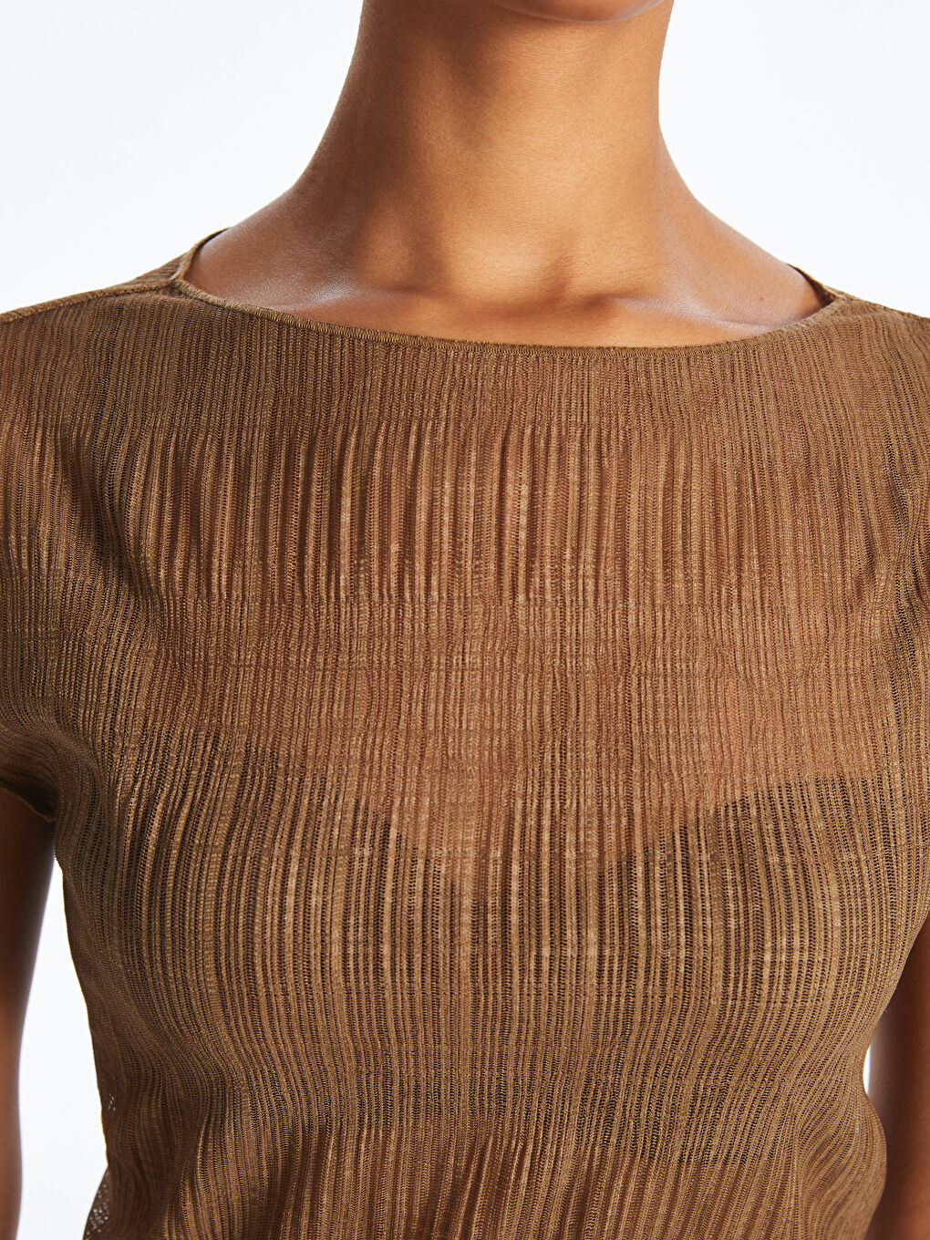 Haki Kayık Yaka Dokulu Bluz-2