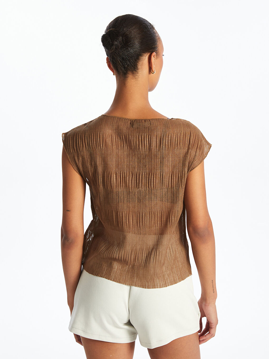 Haki Kayık Yaka Dokulu Bluz-3