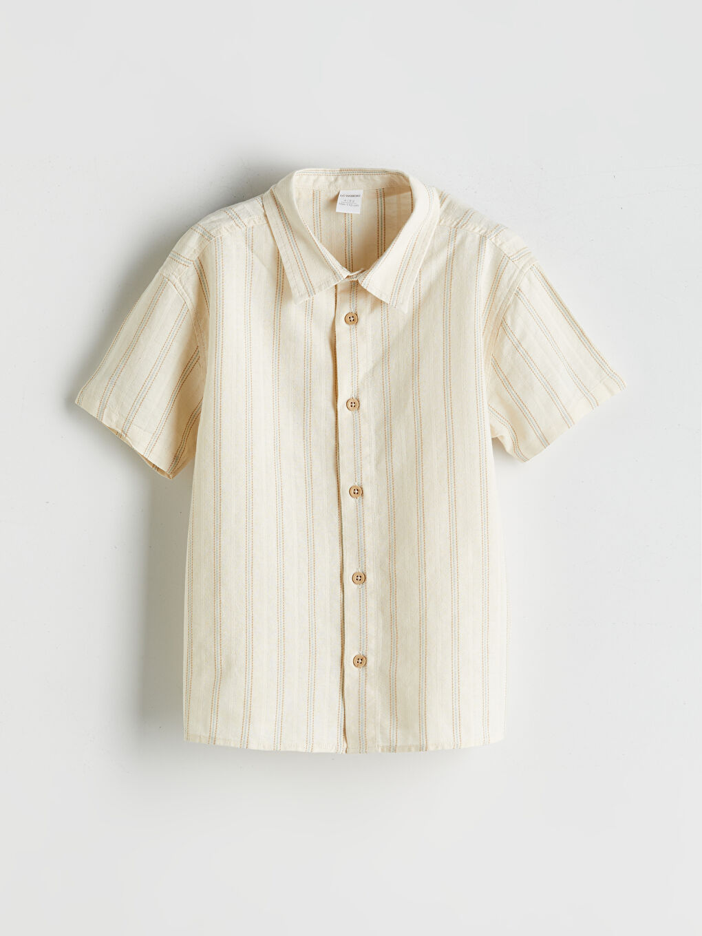 Bej Çizgili Keten Karışımlı Erkek Çocuk Gömlek