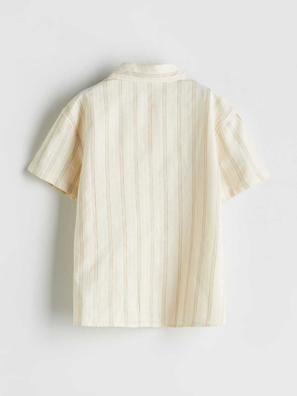Bej Çizgili Keten Karışımlı Erkek Çocuk Gömlek-1