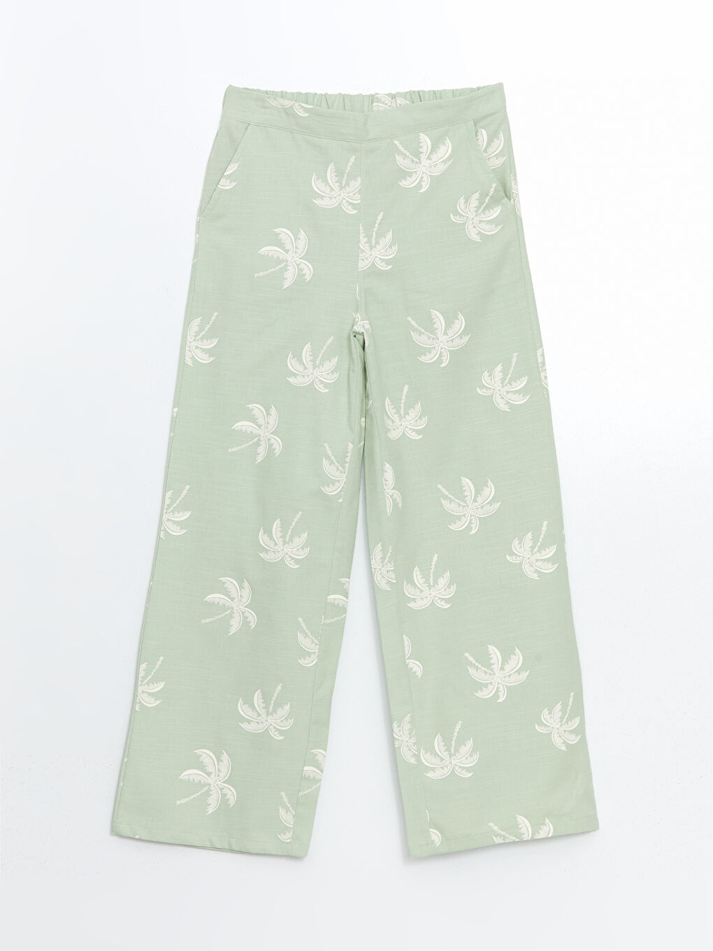 Yeşil Beli Lastikli Loose Fit Desenli Kız Çocuk Pantolon