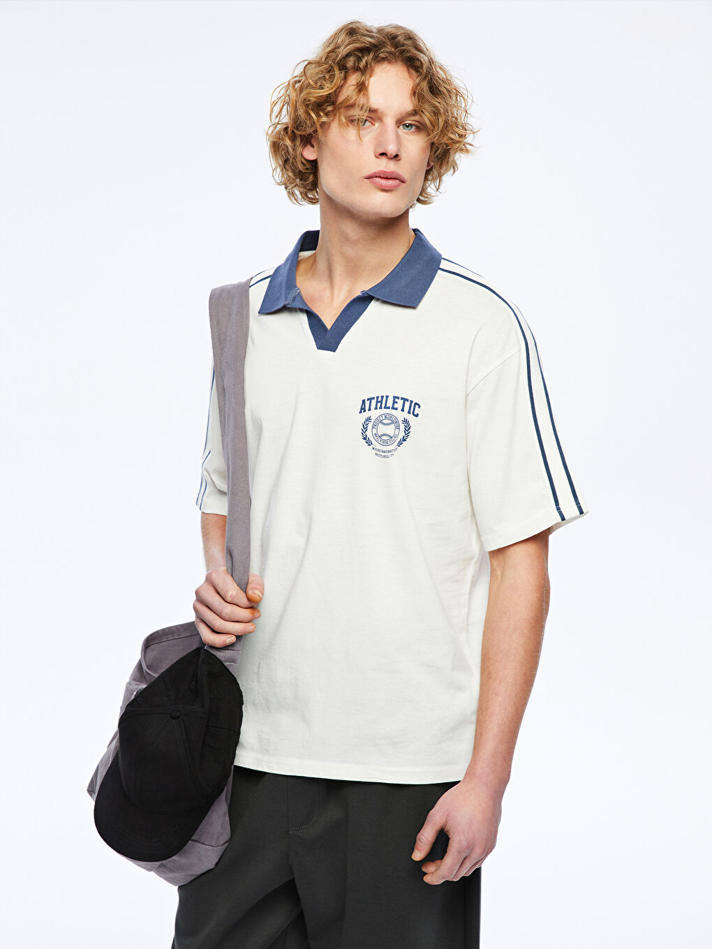Polo Neck Printed Piped Men's T-Shirt -S5EH91Z8-R9J