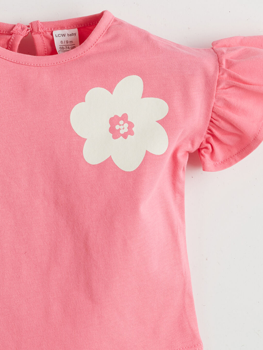 Pembe Bisiklet Yaka Çiçekli Kız Bebek Tişört-1