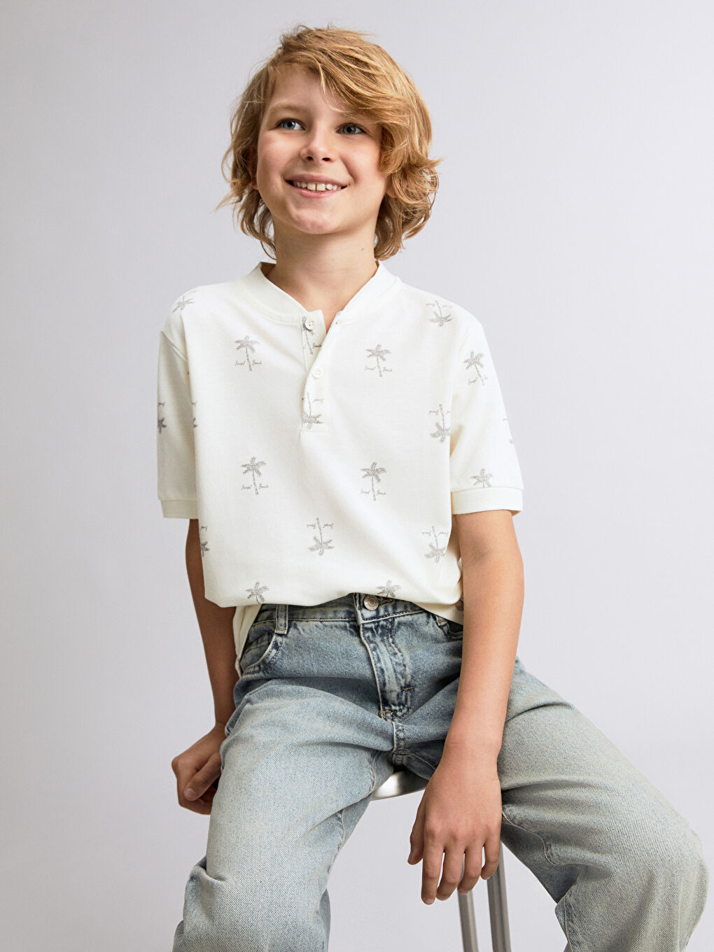 Grandad Collar Boys' T-Shirt -S5EI31Z4-LRA