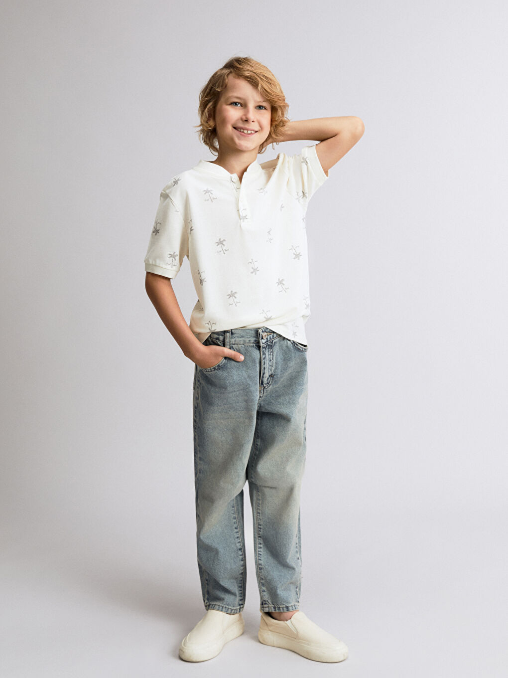 Grandad Collar Boys' T-Shirt -S5EI31Z4-LRA