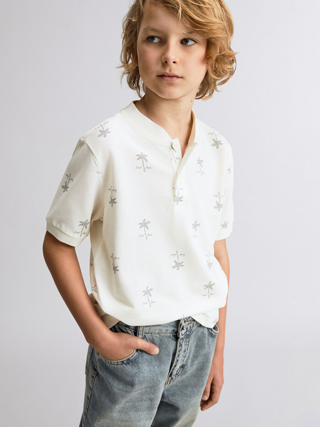 Grandad Collar Boys' T-Shirt -S5EI31Z4-LRA