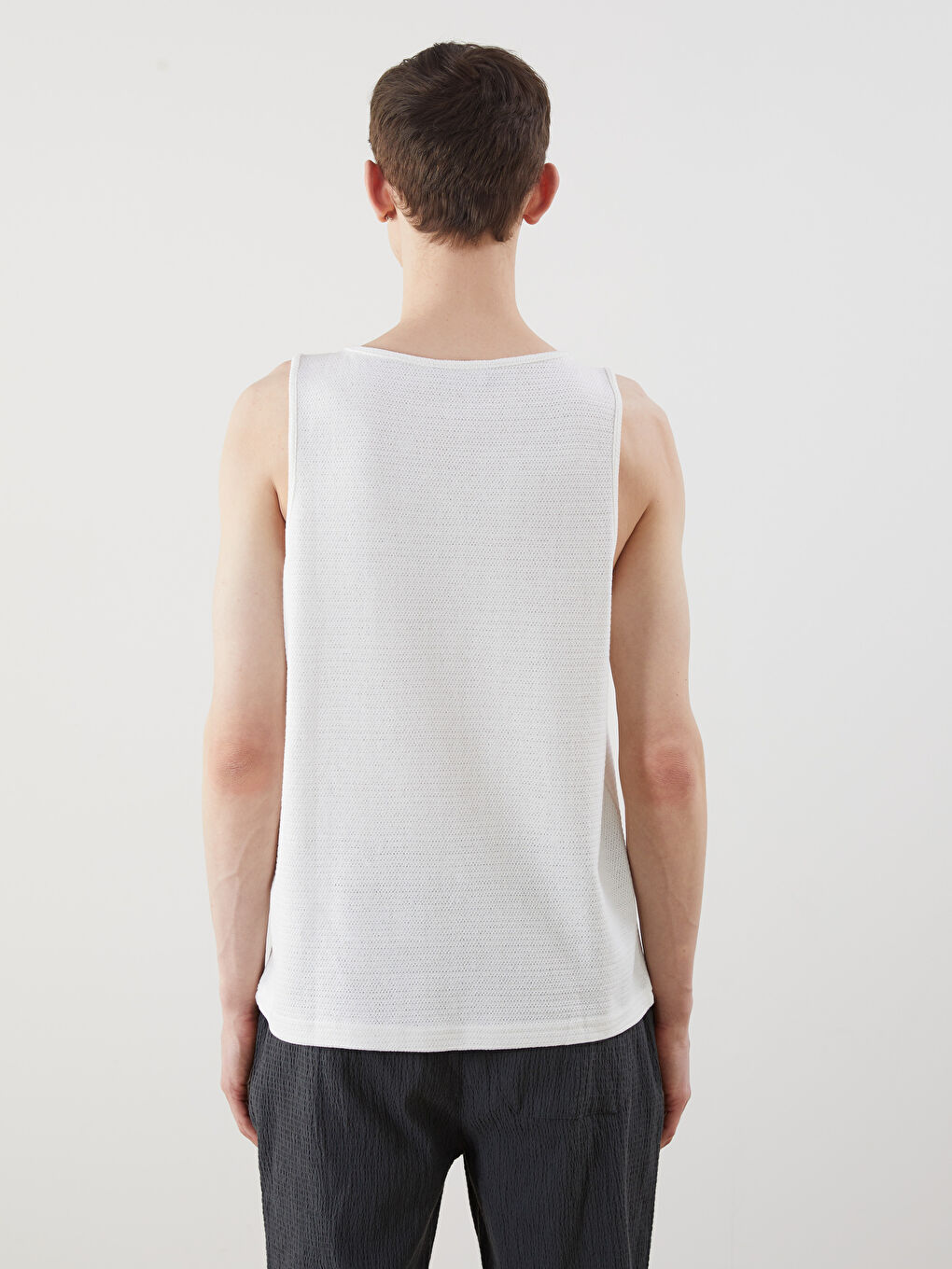 Ekru Bisiklet Yaka Erkek Kolsuz Tişört-3