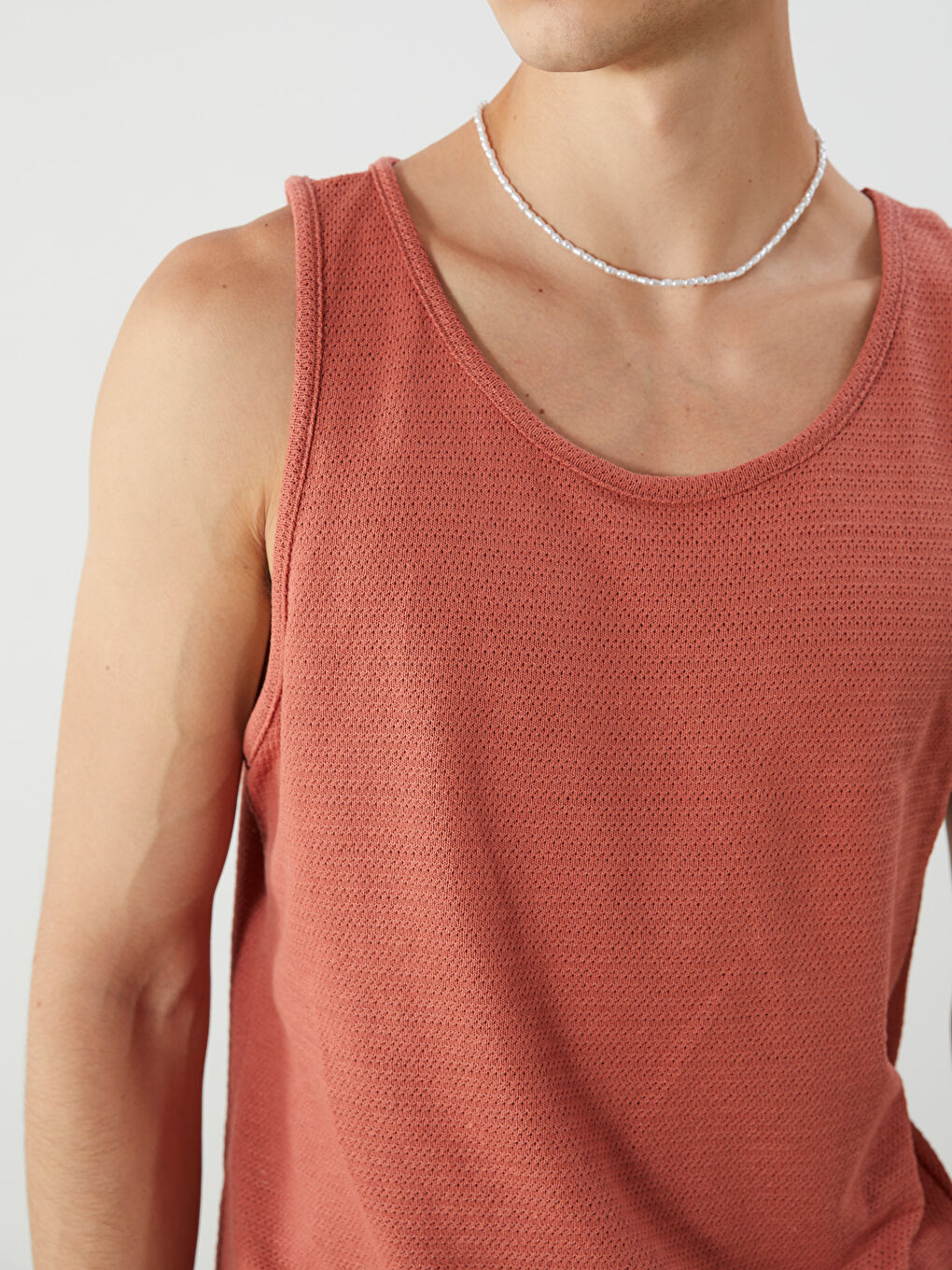 Kahverengi Bisiklet Yaka Erkek Kolsuz Tişört-2