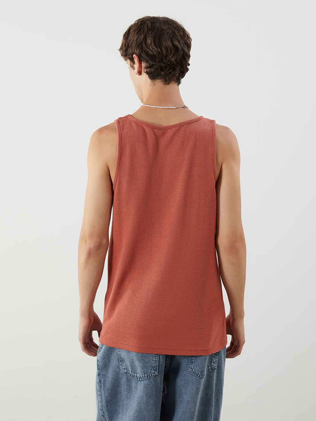 Kahverengi Bisiklet Yaka Erkek Kolsuz Tişört-3