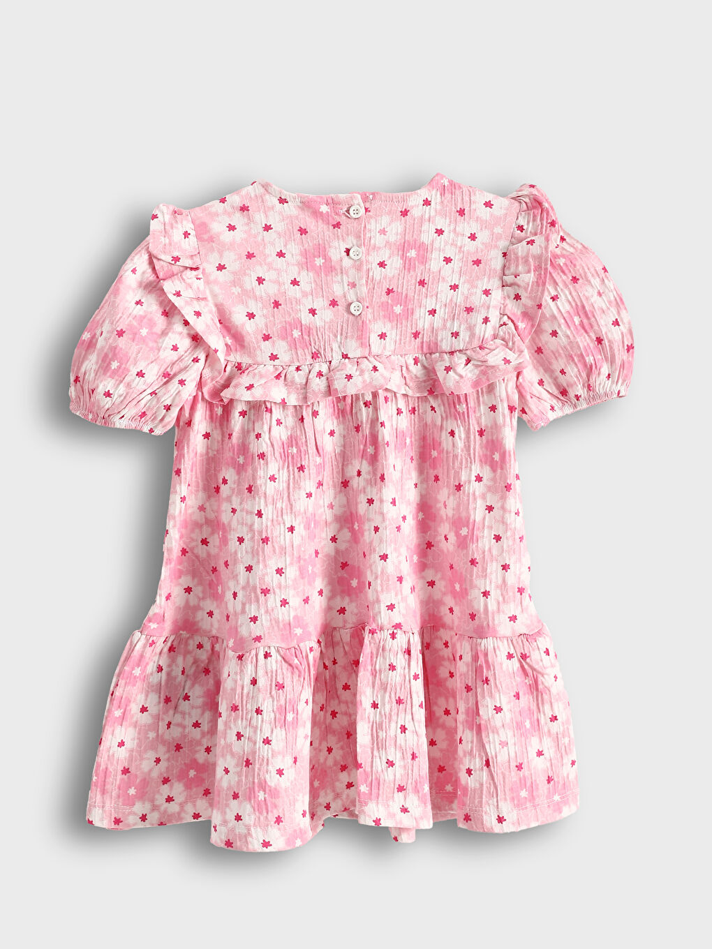 Crew Neck Flower Pattern Girl Dress-1